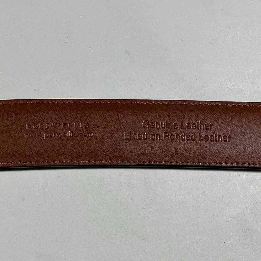 Perry Ellis Old Money Staple Mens Brown Leather Dress Belt Size 40 Modern Office